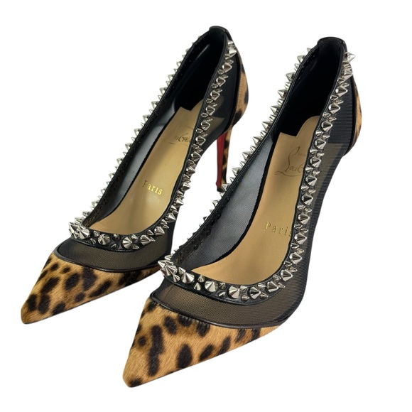 CHRISTIAN LOUBOUTIN Galativi Spikes 85 Leopard Mesh Heels Pump 37 - 7US - Picture 3 of 11